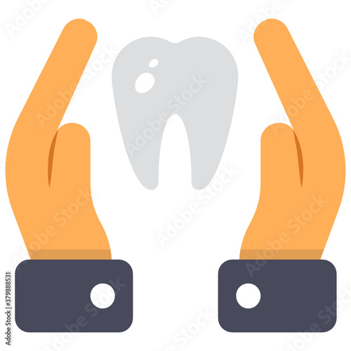 
Tooth in hands denoting concept of dental care icon

