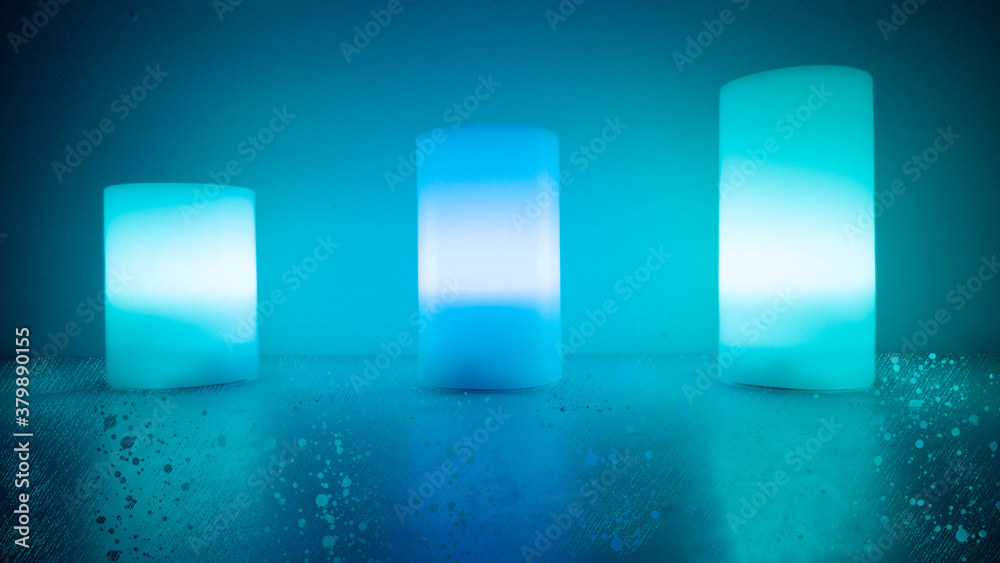 Side View of Three Candles with Blue Led Side View of Three Candles with Blue Led
