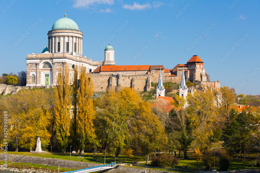 View of Esztergom Basilica in the center of Esztergom, Hungary.