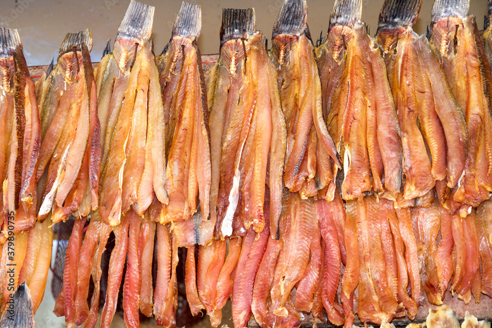 Obraz premium Dried fish for sale in the market at Siem reap, Cambodia.