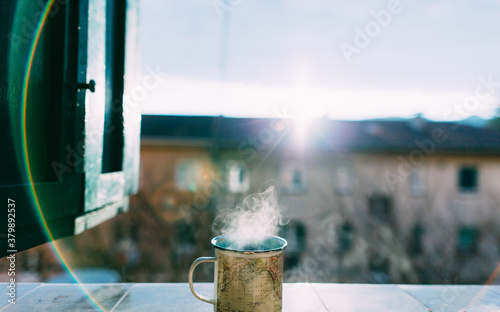 cup of coffee in the window
