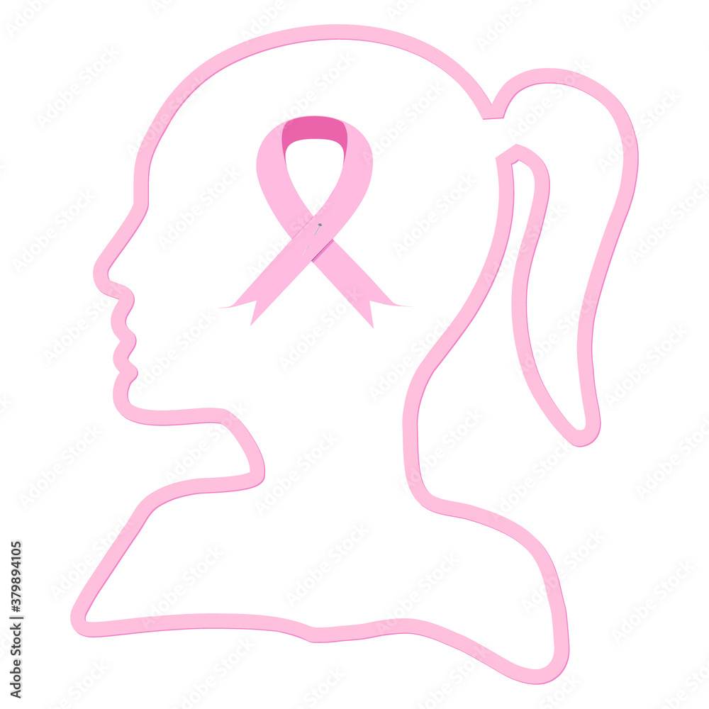 Female head with pink ribbon inside. Breast cancer concept Female head with pink ribbon inside. Breast cancer concept