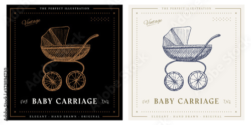 baby carriage sketch vintage retro illustration