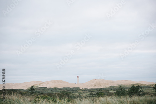 Lighthouse Rubjerg Knude and sand dunes at the danish North Sea coast, Denmark, Europe photo