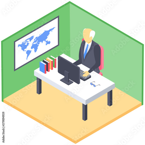 
Isometric school principal office design 
