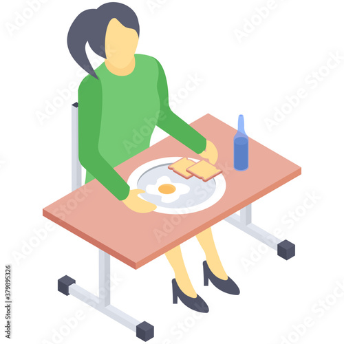 
Student lunch break in isometric design 
