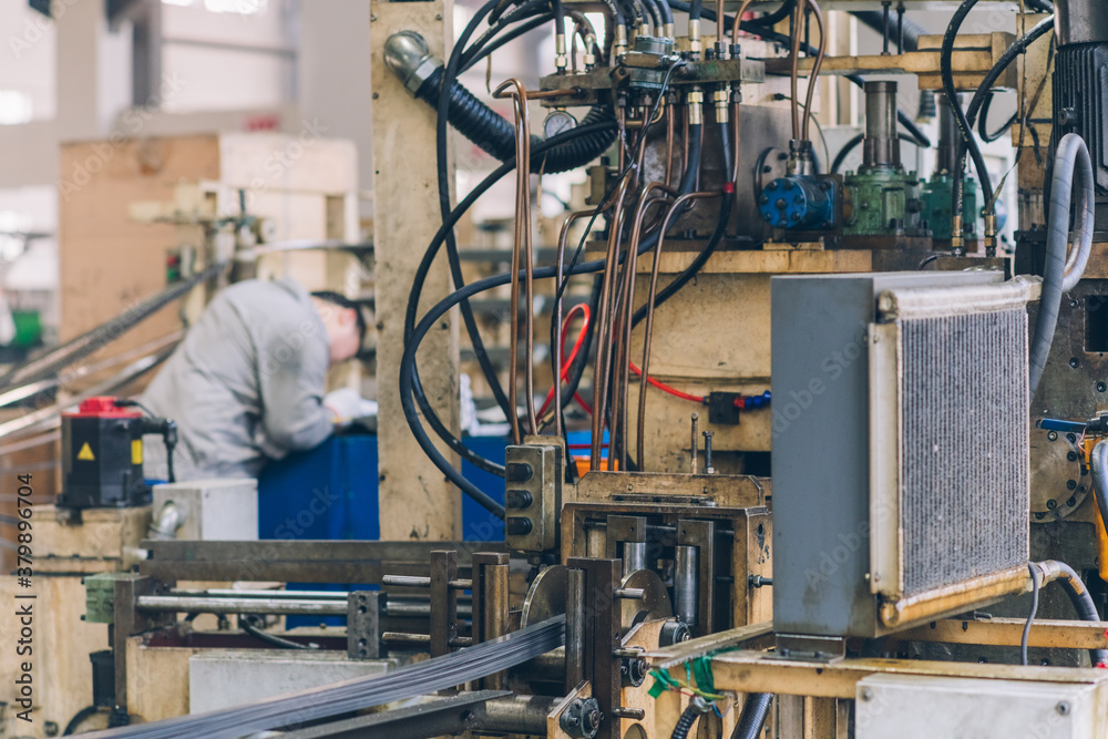 Semi-auto machines in metalworking workshop Semi-auto machines in metalworking workshop