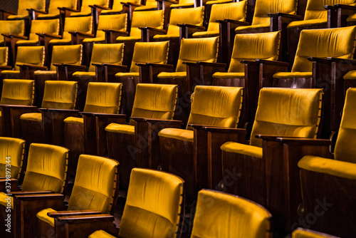 Golden cinema or theatre empty seats