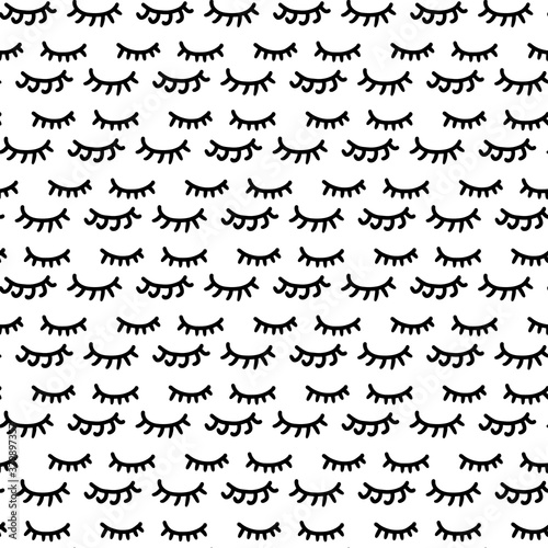 Long lashes seamless hand drawn pattering in cartoon doodle style