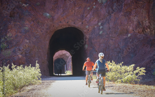 BOULDER CITY, NEVADA, UNITED STATES - May 09, 2018: Historic railroad trail tunnels photo