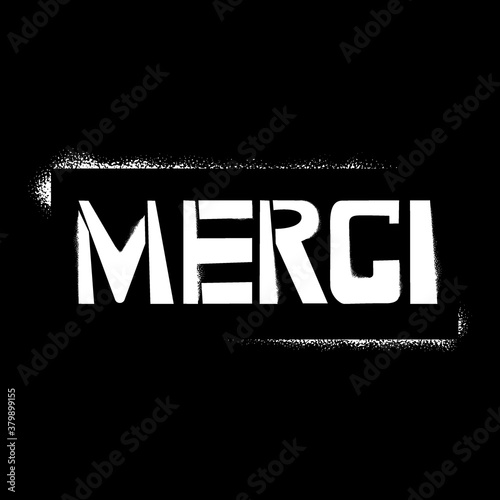Merci brush paint hand drawn lettering on black background. Thanks in french language design templates for greeting cards, overlays, posters