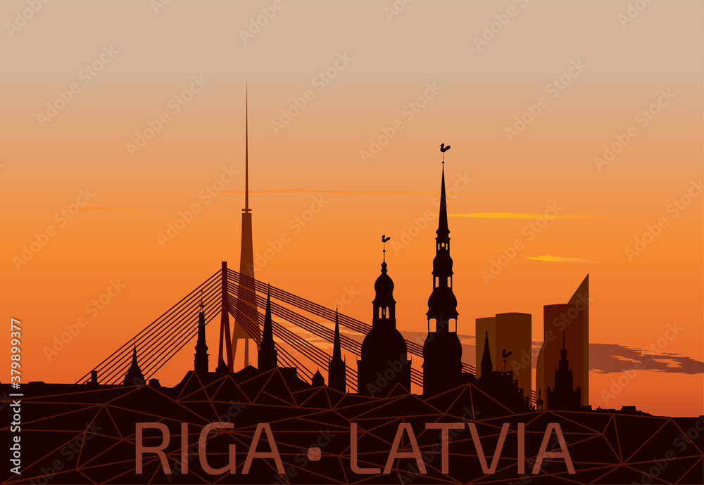 Fototapeta premium Riga Old Town Skyline during sunset time