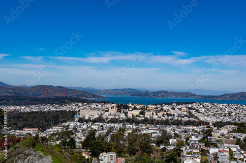 Panoramic shot of San Francisco Business District from Twin Peaks, California USA, March 30 2020 © Bill