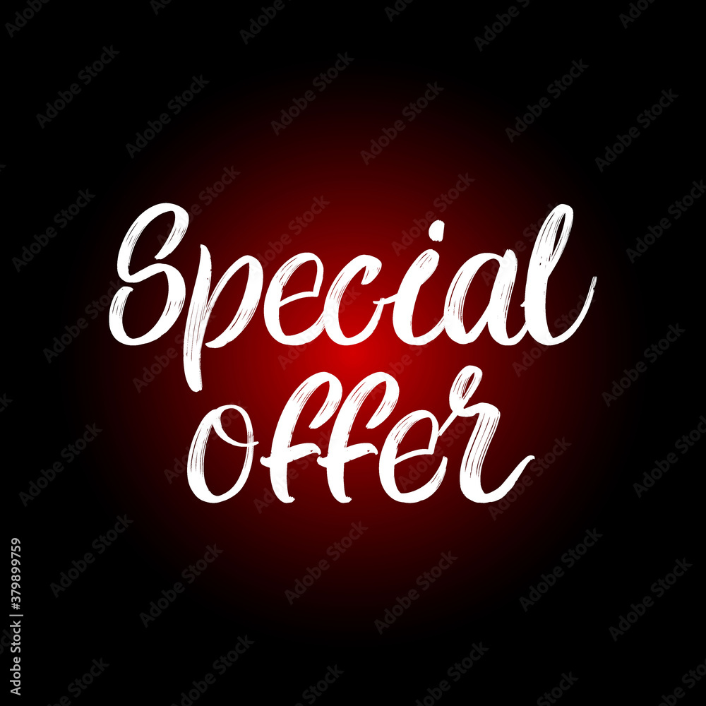 Special Offer brush hand drawn paint on black background. Design lettering templates for greeting cards, overlays, posters