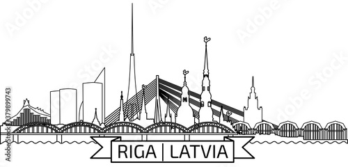 Riga Old Town Skyline during sunset time