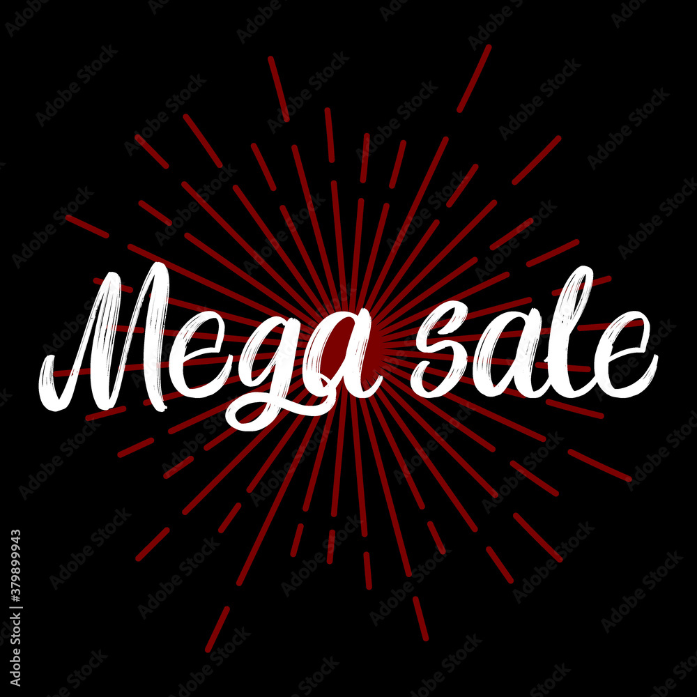 Mega Sale brush hand drawn paint on black background. Design lettering templates for greeting cards, overlays, posters Mega Sale brush hand drawn paint on black background. Design lettering templates for greeting cards, overlays, posters