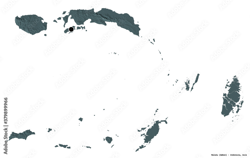 Fototapeta premium Maluku, province of Indonesia, on white. Administrative
