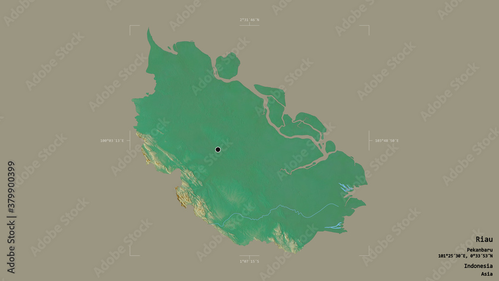 Fototapeta premium Riau - Indonesia. Bounding box. Relief