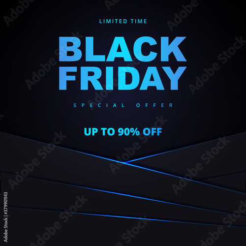 Black friday sale promotion banner. Black friday neon dark and blue sale banner template.