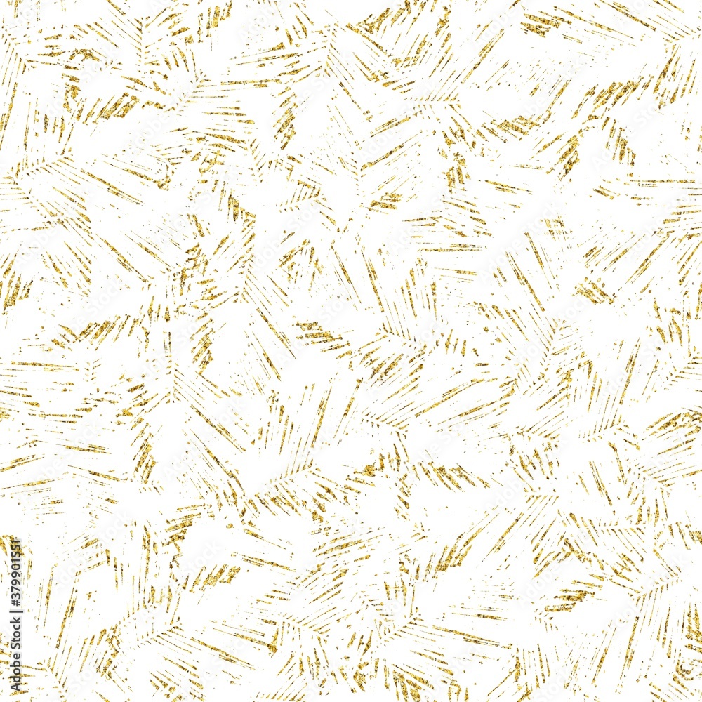Gold glitter and white tropical seamless pattern. High quality illustration. Digital glitter texture in the shape of tropical palm tree leaves overlayed on a white background. Seamless design. Gold glitter and white tropical seamless pattern. High quality illustration. Digital glitter texture in the shape of tropical palm tree leaves overlayed on a white background. Seamless design.