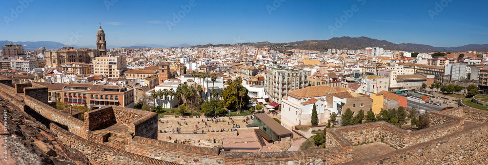 View on the old town of Malaga, seen from the Alcazaba, Spain