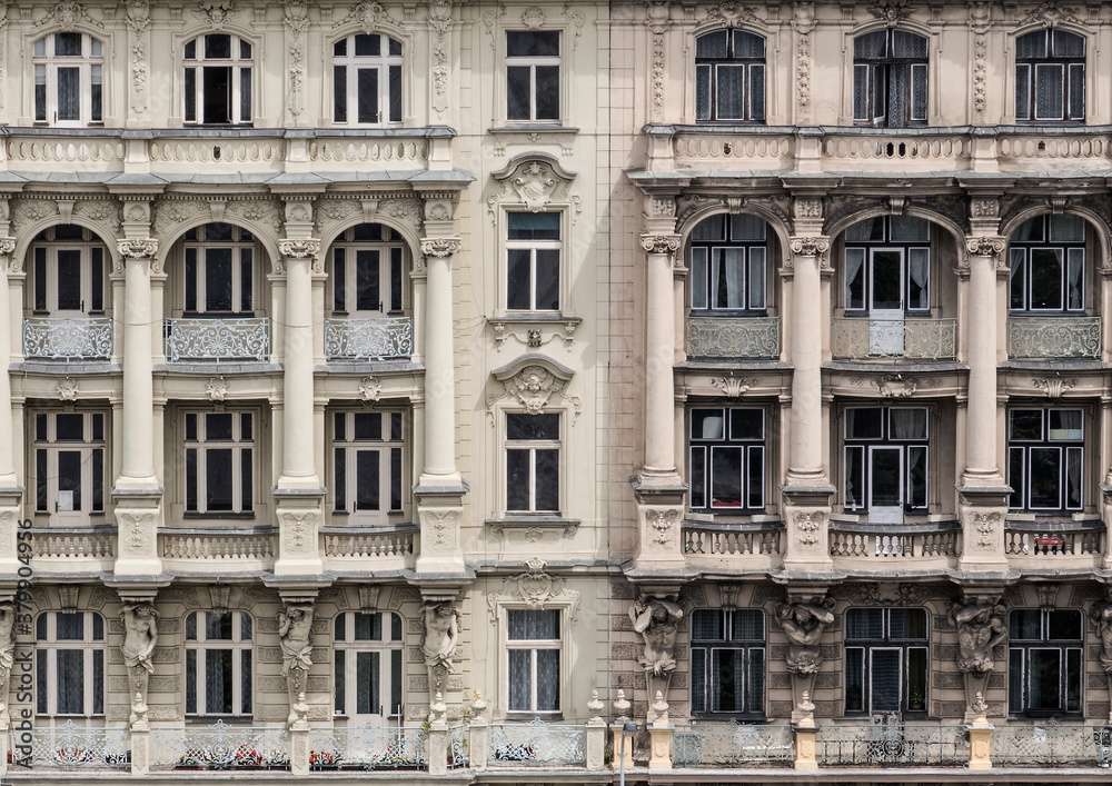 Windows of an old building in Prague, Czech Republic Windows of an old building in Prague, Czech Republic