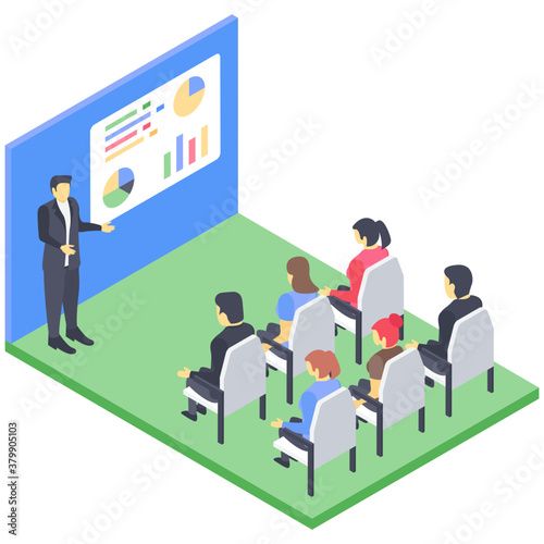 
Isometric design of business training icon.
