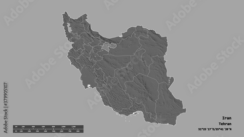 Location of Tehran, province of Iran,. Bilevel photo