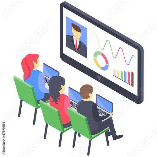 
Isometric design of business presentation icon.
