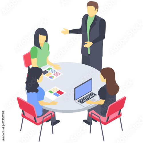 
Icon of table talk isometric design.
