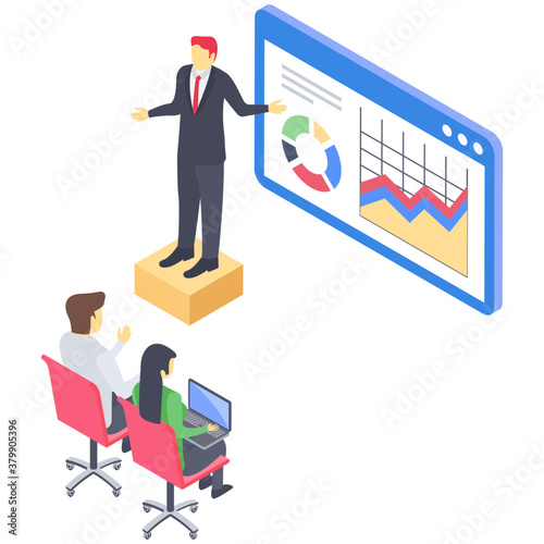 
Isometric design of business presentation icon.
