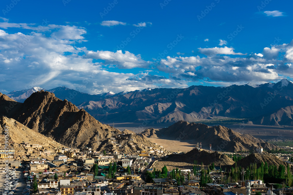 Landscape view from Leh palace - india , Mountains and sky with beautiful clouds