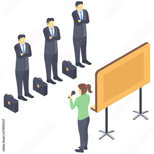 
Icon of table talk isometric design.
