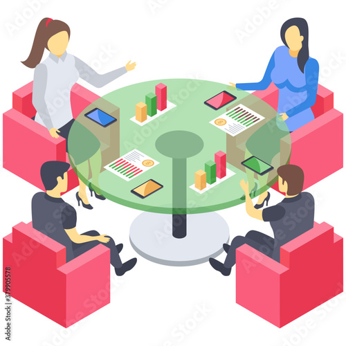 
Icon of table talk isometric design.

