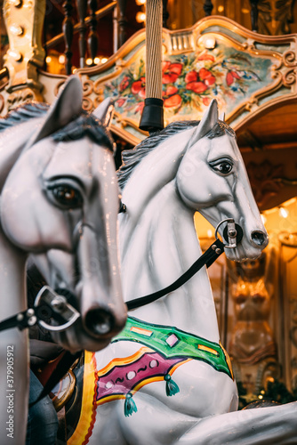 Vintage horses on a caroussel photo