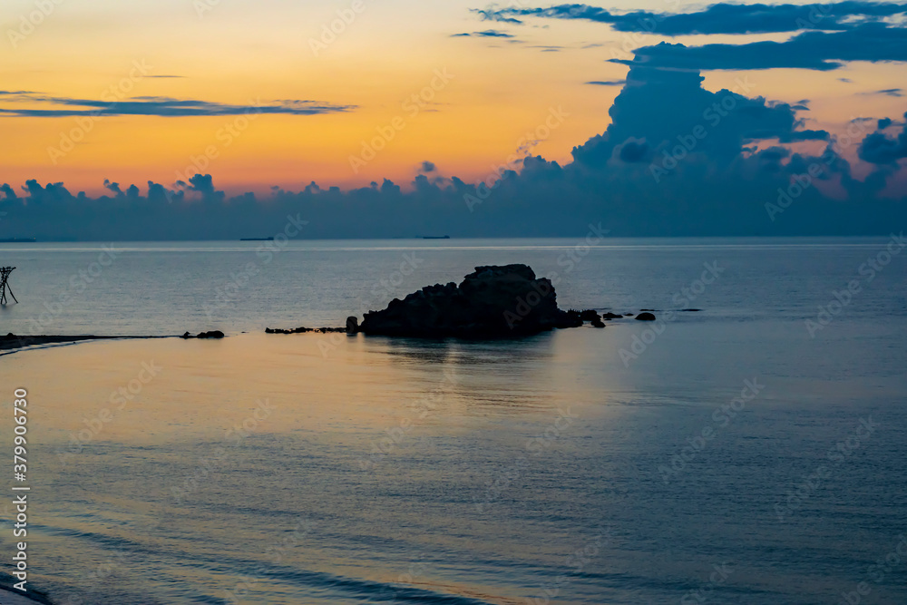The sun rises on the Black Sea wild beach.