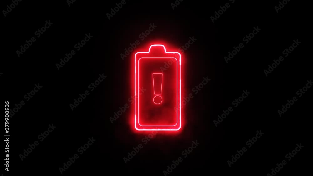 Signal Icon Of A Discharged Battery. Stylish Red Neon. All Energy Used Up, Device Requires Immediate Recharging Signal Icon Of A Discharged Battery. Stylish Red Neon. All Energy Used Up, Device Requires Immediate Recharging