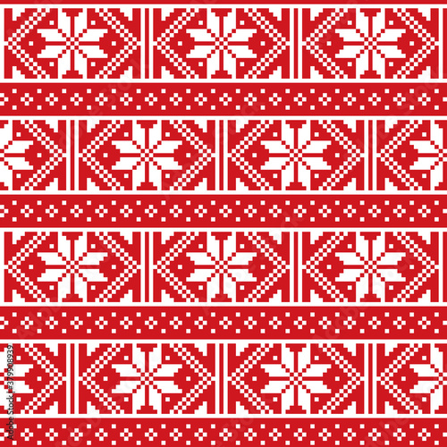 Christmas winter Fair Isle style traditional knitwear vector seamless pattern from Scotland, knit repetitive design with snowflakes 