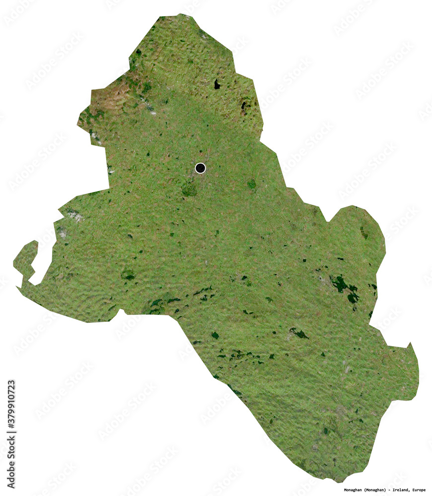Monaghan, county of Ireland, on white. Satellite