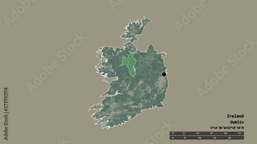 Quadro em tela Location of Roscommon, county of Ireland,. Relief