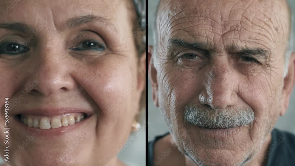 Close up collage of happy old senior person's smiling. Elderly woman and man is laughing, retired grandparents. Close up collage of happy old senior person's smiling. Elderly woman and man is laughing, retired grandparents.