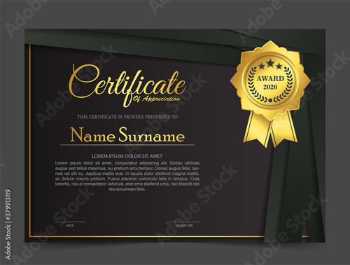 premium golden black certificate template design.