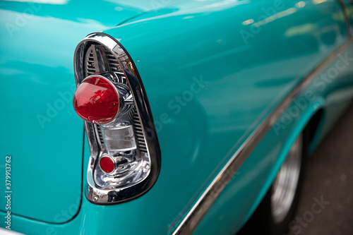 Close up of tail lights on classic American cars