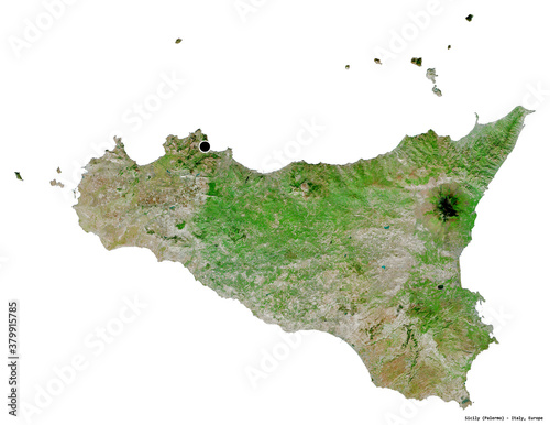 Sicily, autonomous region of Italy, on white. Satellite