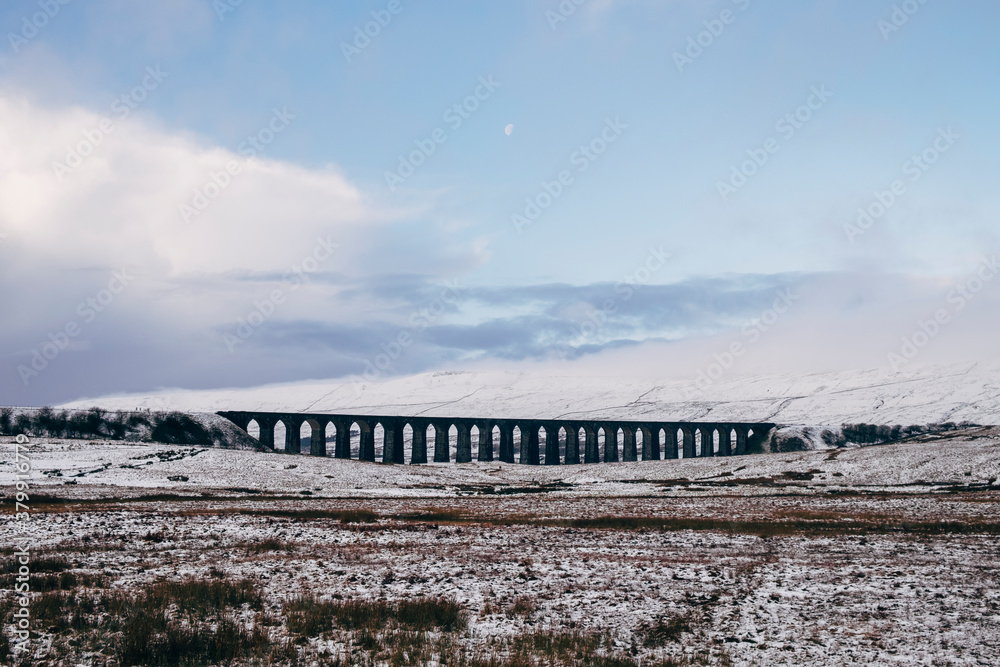 Snow and Moon over the Ribblehead Viaduct. North Yorkshire, UK. Snow and Moon over the Ribblehead Viaduct. North Yorkshire, UK.