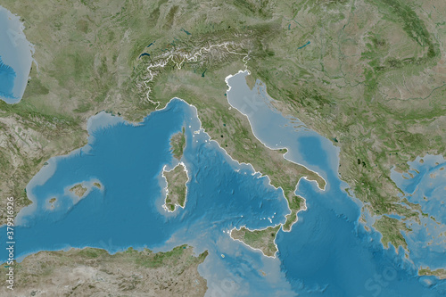 Italy outlined. Satellite