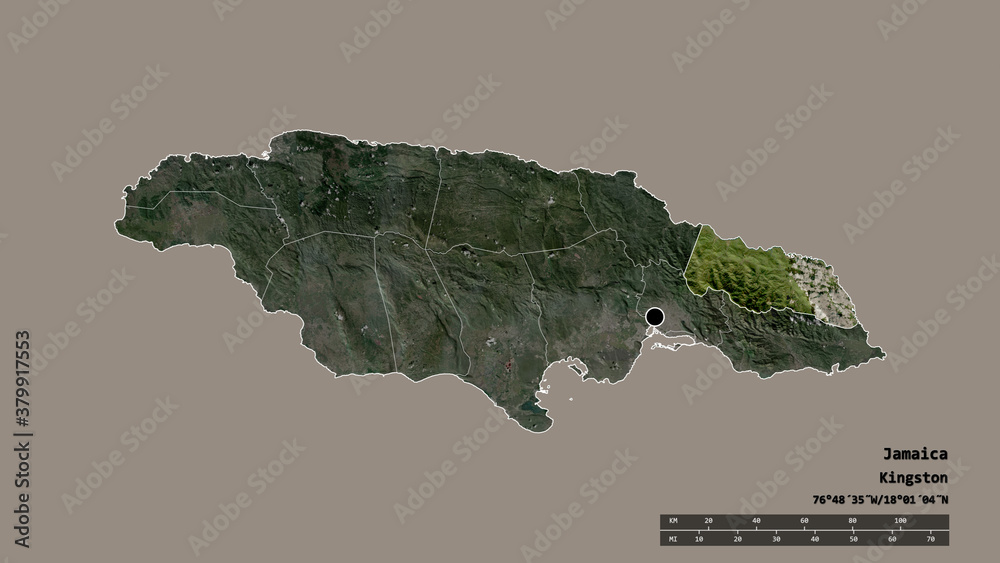 Location of Portland, parish of Jamaica,. Satellite