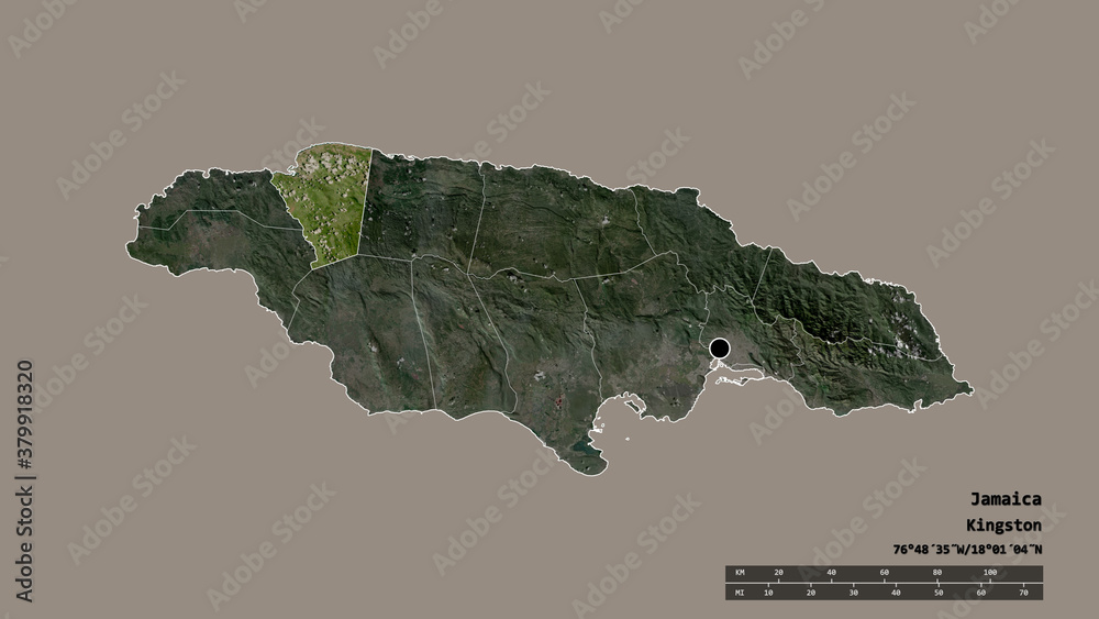 Location of Saint James, parish of Jamaica,. Satellite