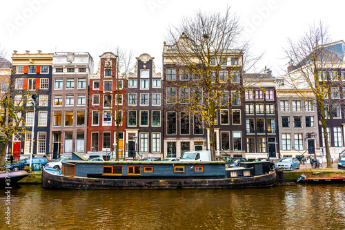 Nice buildings around canal  in Amsterdam , Netherlands - 26 November