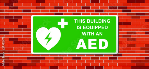 Emergency defibrillator AED AID CPR location signs Stop safety first life icons Vector staff medical logo symbol Automated externalicon label icon Medic bag kit station inside for resuscitation doctor